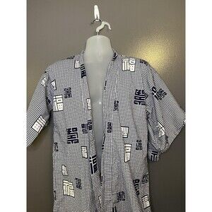 Japanese Yukata Robe Mens One Size White Navy Kanji Print Cotton Belted Japan